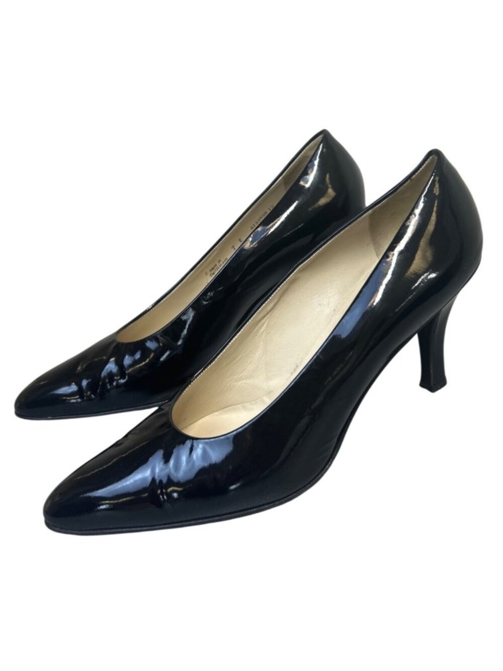 Bally Black Patent Leather Pumps Pointed Toe Sz 7E  Wide Switzerland Office Heel - Picture 9 of 13